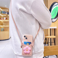 Khe Cắm Thẻ Hoa Dây Đeo Ốp Lưng Điện Thoại iPhone15 16Promax 14 13Mini 11 12ProMax XR XSMAX 7 / 8PLUS 6S SE2 / 3 Vỏ Dây Mềm