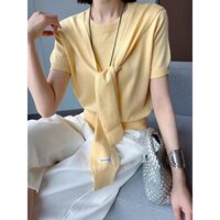 Khí chất thời trang, thiết kế đẹp, áo len cổ lọ khăn choàng, 2025, mẫu mùa hè, thoải mái, đa năng, áo nữ mỏng, tôi 5D0X