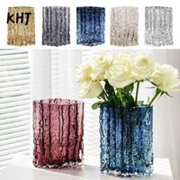 Khj Đồ trang trí bình hoa trong suốt, Hộp đựng hoa Hộp đựng hoa văn sông băng, Bình hoa thủy tinh cỡ lớn Ins