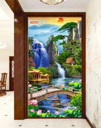[Khổ Dọc] Tranh Sơn Thủy Hữu Tình 3D Dán Tường Đẹp – Thiết Kế Mẫu & Kích Thước Theo Yêu Cầu – Giá tính theo m2