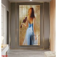 Khổ Lớn 50 x 100 -Tranh Đơn lẻ Treo Tường Cô Gái Đàn Violon Nghệ Thuật Sơn Dầu Hiện Đại - Trang trí Khách Sạn- Melyhome