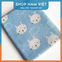 KHỔ LỚN VẢI DÀYVải Linen Thô Họa Tiết Nhật để trải bàn, làm phông chụp, may túi ví - Thỏ Xanh