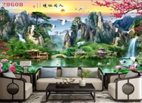 [Khổ Ngang] Tranh Sơn Thủy Hữu Tình 3D Dán Tường Đẹp – Thiết Kế Mẫu & Kích Thước Theo Yêu Cầu – Giá tính theo m2