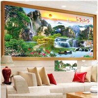 (Kho sỉ) Tranh đính LƯU THUỶ SINH TÀI  Y8305 (120*60 cm),Y8306 (160*75 cm) ,y8307 (2m*95)  (chưa đính)