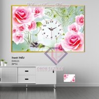 (Kho sỉ) Tranh thêu chữ thập Đồng hồ Hoa Hồng Dv6121 39*51 cm (chưa thêu)