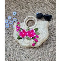 Kho sỉ túi lục bình bí thêu hoa ruy băng cúc màu hồng loại hàng cao cấp