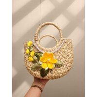 Kho sỉ túi lục bình thêu hoa ruy băng size 20 cm có khóa kéo và lót vải