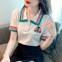 [Khô thoáng khí không dính] Áo len lụa băng nữ tay ngắn 2024 Nữ phong cách Chanel hàng đầu mùa hè Áo polo trắng Áo thun nữ bên ngoài20250214