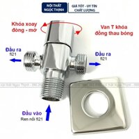 Khóa chữ T van chia nước SVT-03 (có đầu khóa xoay) 2 nhánh cấp ra chất liệu đồng thau chrome bóng dòng cao cấp