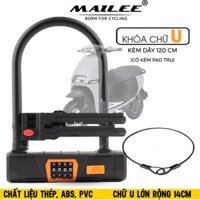Khóa Chữ U Chống Trộm Cho Xe Máy/ Xe Điện/ Xe Đạp U-0511 Hợp Kim Thép Vỏ PVC - Khóa Mã 4 Số + Cáp Thép 1m2 (tùy chọn) - Mai Lee