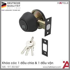 Khoá cóc 1 đầu chìa 1 đầu vặn đen mờ Hafele 911.83.567