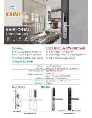 Khóa cửa vân tay dành cho cửa nhôm Kaimi CN104