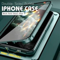 Khóa Đôi Khung Kim Loại Hai Mặt Kính Ốp Lưng Điện Thoại IPhone 12 13 14 15 16 Pro Max Chống Sốc 360 Bảo Vệ Toàn Diện