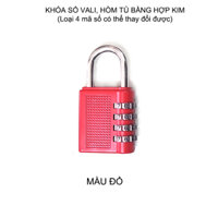 Khóa số vali balo XL033 loại 4 số có thể thay đổi được, làm bằng hợp kim - màu đỏ