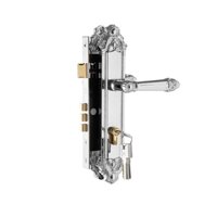 Khoá tay nắm hợp kim kẽm Huy Hoàng EX 8526 Mạ trắng bóng - Sử dụng cho các loại cửa lớn 2 cánh hoặc 4 cánh