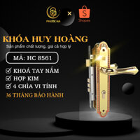 Khoá tay nắm HUY HOÀNG mã HC 8561 - Khoá cửa gỗ cao cấp lớn 2 cánh chất liệu đồng thau an toàn