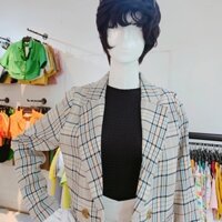 Khoác blazer họa tiết caro lớn