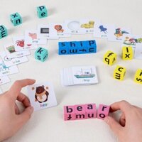 Khối đánh vần chữ Montessori Trò chơi vui nhộn dành cho trẻ em Đánh vần từ Học sớm Thẻ tiếng Anh Giáo dục Trò chơi xếp hình