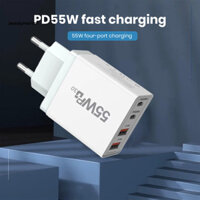 Khối Sạc USB C 4 Cổng Loại C 55W Sạc Nhanh Đa Cổng Cắm Tường Ổ Cắm Bộ Chuyển Đổi Nguồn Điện Cho IPhone Cho IPad Cho Máy Tính Bảng Samsung Cho Laptop Huawei