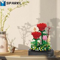 Khối xây dựng bó hoa SPARKL, có nắp bụi Dòng trưng bày sân vườn Câu đố khối cây cảnh hoa, Mô hình vi mô Rồng Nhựa Hoa hồng kết hợp đồ chơi đồ chơi giáo dục