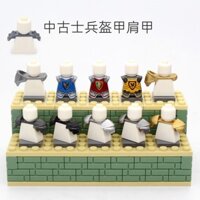 Khối xây dựng cổ điển, mô hình người lính, sư tử đỏ, quạ, đại bàng đen, áo giáp hiệp sĩ, bộ phận nhựa, đồ chơi đóng gói