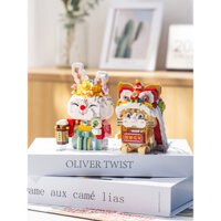 Khối xây dựng hạt nhỏ Lizhi Loz, xu hướng quốc gia, múa sư tử, gấu trúc, đồ chơi giáo dục lắp ráp kim cương vi mô cho bé gái và người lớn