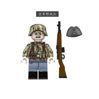 Khối xây dựng hạt nhỏ mới, mô hình người lính Đức ngụy trang, người lính súng trường 98K, mũ quân đội, đồ chơi lắp ráp giáo dục