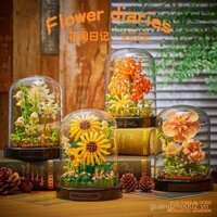 Khối xây dựng hoa bồ công anh và hoa dâm bụt, bó hoa vĩnh cửu trong chậu, đồ chơi lắp ráp, quà sinh nhật cho nam và nữ