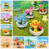Khối xây dựng LARGLO Pokemon, Pikachu Charmander Pikachu Trồng Gạch hoa trong chậu, Đồ chơi mô hình bằng nhựa có thể gập lại Pokemon Đồ chơi mô hình hoa trong chậu Quà tặng trẻ em