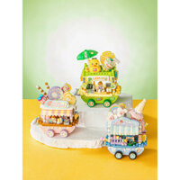 Khối xây dựng Lizhi Loz, xe bán kem, xe nhỏ, máy khoan siêu nhỏ, cảnh đường phố nhỏ, đồ chơi giáo dục lắp ráp cho bé gái