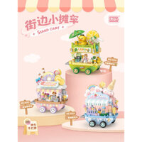 Khối xây dựng Lizhi Loz, xe bán kem, xe nhỏ, máy khoan siêu nhỏ, cảnh đường phố nhỏ, đồ chơi giáo dục lắp ráp cho bé gái