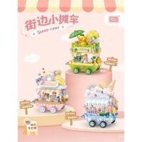 Khối xây dựng Lizhi Loz, xe bán kem, xe nhỏ, máy khoan siêu nhỏ, cảnh đường phố nhỏ, đồ chơi giáo dục lắp ráp cho bé gái