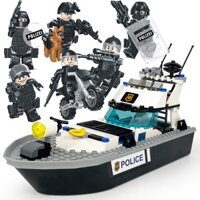 Khối xây dựng mới mô hình thuyền cứu hộ Coast Guard, thuyền tuần tra vũ trang cảnh sát đặc biệt, tàu cảnh sát thành phố, đồ chơi lắp ráp quân sự