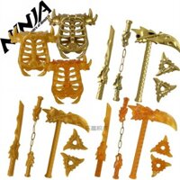 Khối xây dựng Ninjago trong nước, vũ khí vàng của kẻ phản diện, thanh kiếm chia đất, côn nhị khúc, áo giáp của Chúa tể bóng tối, đồ chơi rồng bay