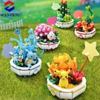 Khối xây dựng Pokemon RADIANTEDGE, Pikachu Charmander Pikachu Trồng Gạch hoa trong chậu, Đồ chơi mô hình bằng nhựa có thể tháo rời Pokemon Đồ chơi mô hình hoa trong chậu Đồ chơi trang trí nhà cửa