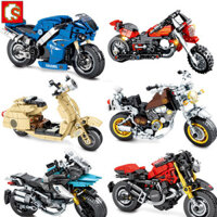 Khối xây dựng Senbao tương thích với đồ chơi Lego, mô hình xe máy giáo dục cho trẻ em, các bộ phận nhỏ lắp ráp xe ô tô