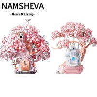 Khối xây dựng siêu nhỏ NAMSHEVA, Gạch mô hình cây hoa anh đào giả tưởng, Cây anh đào DIY Bộ dụng cụ trang trí nội thất