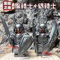 Khối xây dựng trong nước phong cách cổ điển Dark Souls, minifigure ngựa chiến bảo vệ hiệp sĩ đen bạc, đồ chơi giáo dục cho trẻ em cho bé trai