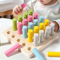 Khối xi lanh Mini Montessori, Khối ổ cắm xi lanh, Núm gỗ nhận thức màu sắc giáo dục Khối xi lanh cho bé
