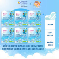 [KHÔNG CÁNH] Lốc 6 gói Băng vệ sinh Diana SenSi Cool Fresh siêu mỏng KHÔNG cánh gói 8 miếng 23c