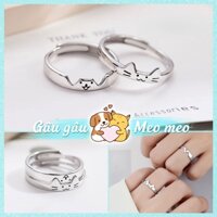 [KHÔNG GỈ] Nhẫn Đôi Bạc S925 Cao Cấp, Nhẫn cặp bạc nam nữ "GÂU GÂU MEO MEO" Tuỳ Chỉnh Size, Nhẫn Bạc Thật Không Gỉ