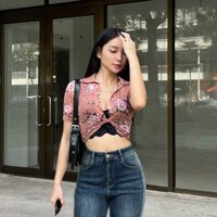 (không gồm bra bên trong) Áo croptop cổ somi tay ngắn chất thun lưới mềm co giạn tốt-Feliza clothing