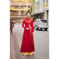 [Không kèm quần] Áo dài nữ OZ Design House AD10207TET22 thô lụa cổ tầu dáng tuyền thống thêu hoa lay ơn màu đỏ