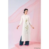 [Không kèm quần] Áo dài OZ Design House AD10175TET22 thô lụa cổ tàu thêu hoa cẩm tú cầu màu trắng