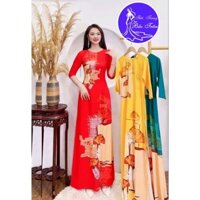 [Không kèm quần]Áo dài nữ may sẵn thiết kế đẹp cách tân gấm in 3D mẫu lá rẽ quạt cực đẹp - Thời Trang Bảo Trân