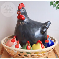[Khong kem ro] Set Gà mẹ gà con Trang trí nhà cửa, sân vươn cặp gà đen trống mái