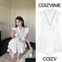 Không Khí Nhẹ Nhàng Cảm Giác Khí Chất Váy Liền Xếp Ly Bèo Nhún Áo Sơ Mi Chữ A Tôn Dáng Cạp Cao