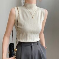 Không Tay Giữa Top Dệt Kim Phù Hợp Với Bên Trong Ôm Cổ Nữ Mặc Ngoài Nửa Cổ Cao Đáy Áo Sơ Mi Camisole 2.20 Mùa Xuân