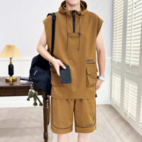 Không Tay Ice Silk Phù Hợp Với Áo Vest Áo Khoác Bóng Rổ Có Mũ Trùm Đầu Thể Thao Ngắn Tay Quần Short Nam Phù Hợp Với Một Bộ