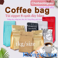 {Không Van 1kg/size} Túi zip 8 cạnh đựng cafe đủ màu (đỏ/đen/vàngđồng/trắng sữa/ bạc/G.kraft) (ko Van-bao đẹp-bao xài)